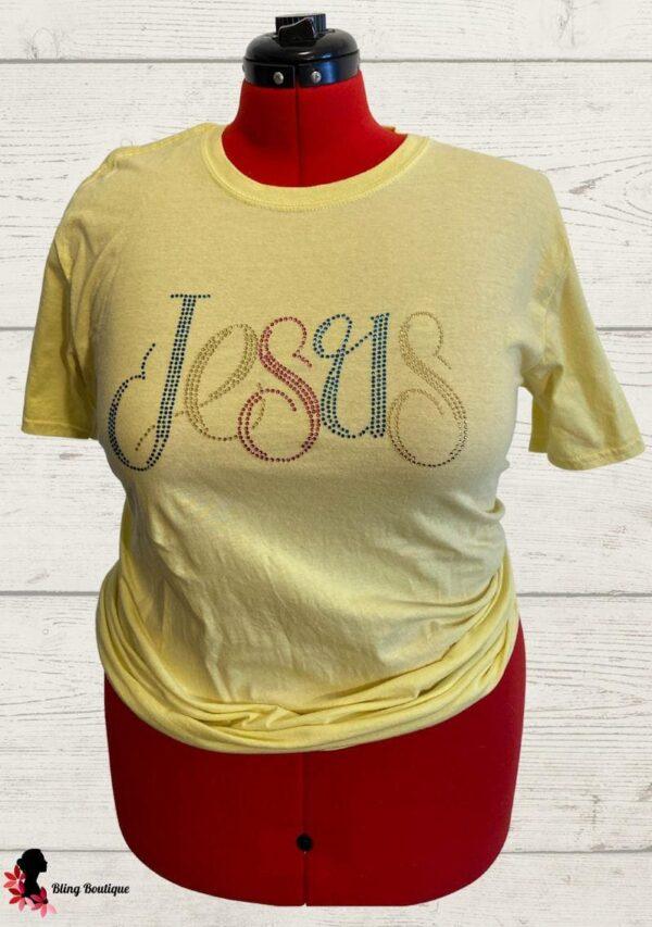 Multi-Colors Rhinestone Jesus Tee - Unisex Large