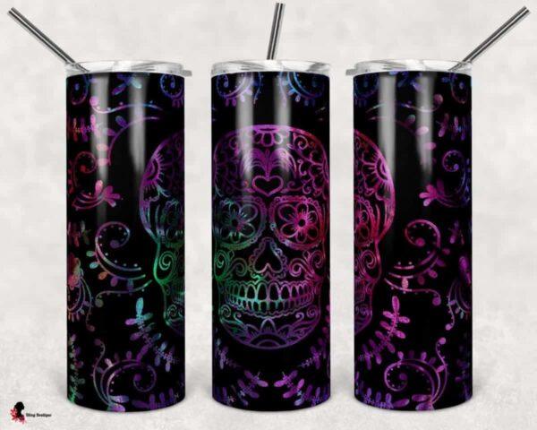 Holographic Sugar Skull Themed 20 oz Tumbler