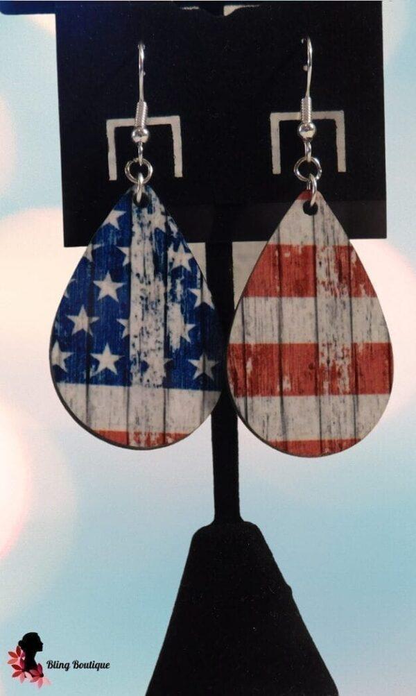 Rustic Flag Teardrop Earrings