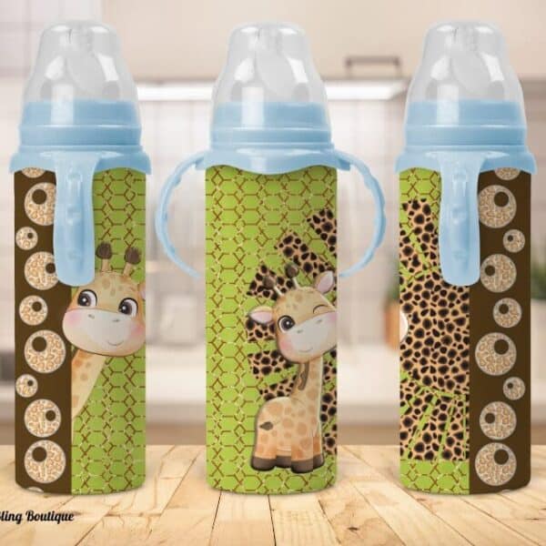 Giraffe & Flower Baby Bottle - Blue