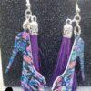 Skulls and Pink Roses Heel Earrings w/Purple Tassels