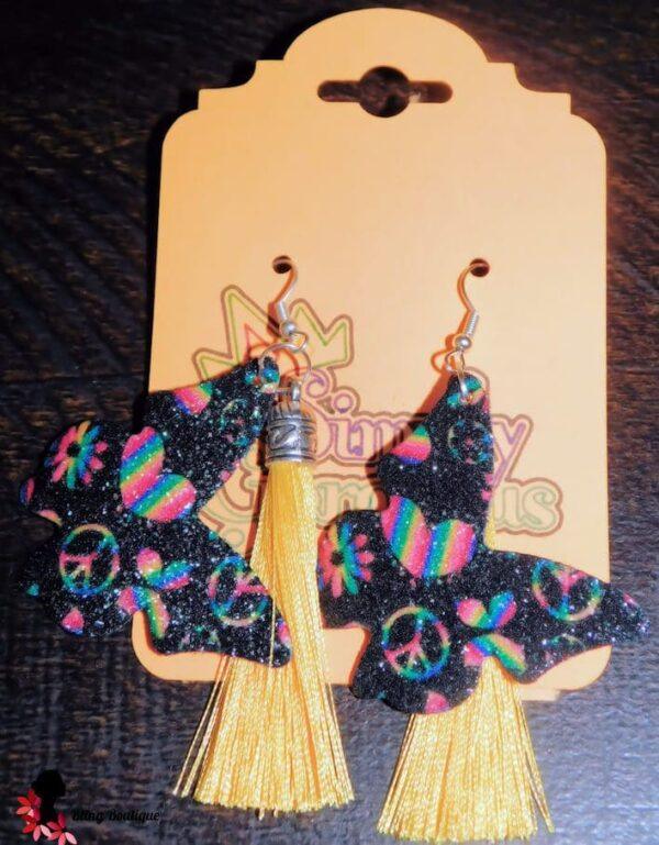 Peace, Hearts, & Butterflies Earrings - Yellow