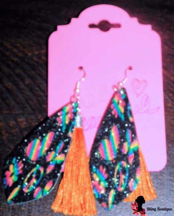 Peace, Hearts, & Butterflies Tear Drop Earrings - Orange