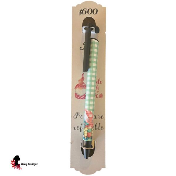 Green Gingham Easter Bunny Gnome Pen