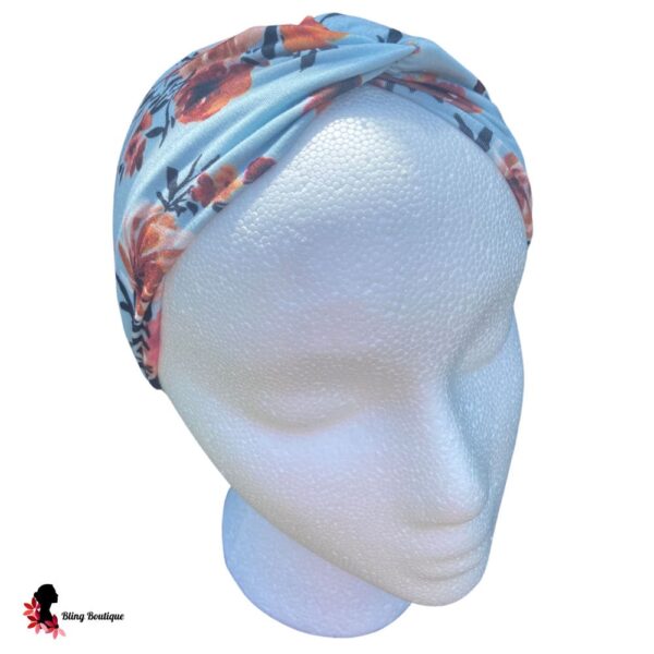 Blue Floral Twisted Headband