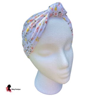 White Floral Knotted Headband - Adjustable