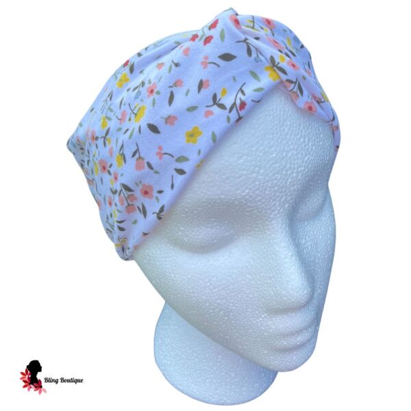 White Floral Twisted Headband